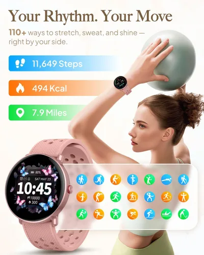 Miniatura 3 de Reloj inteligente para mujeres y hombres, para Android iOS con monitor de sueño y calorías, podómetro, rastreador de fitness, llamada Bluetooth