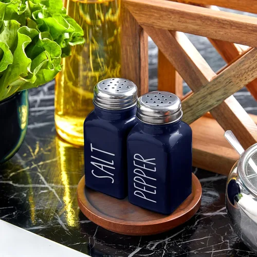 Miniatura 4 de Juego de saleros y pimenteros azul marino, bonito salero de cristal para cocina y mesa, RV, campamento, barbacoa, decoración de cocina azul
