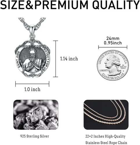 Miniatura 133 de CEKAMA - Collar de plata de ley 925 con dije de amuleto para hombres y mujeres, con cadena de 0.098 in, 22 pulgadas + 2 pulgadas