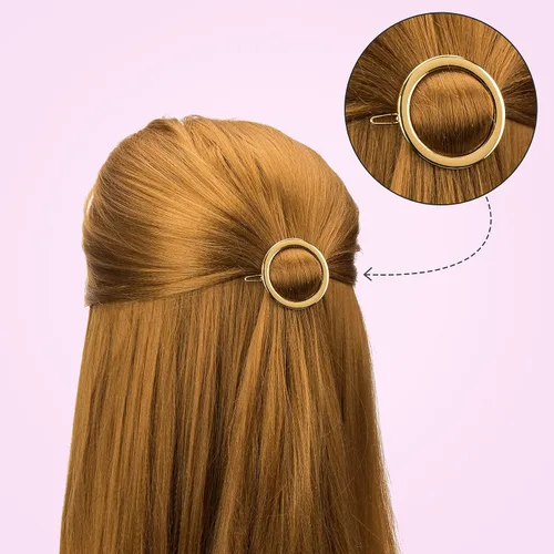Miniatura 2 de PAGOW 4 pinzas minimalistas para el cabello para mujer, aros huecos dorados y plateados, círculos redondos, geométricos, de metal, delicados