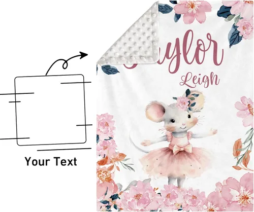 Miniatura 8 de Manta de bebé personalizada para niños, nombre personalizado con diseños de ratón, franela suave con respaldo de puntos de doble capa, manta 19 Ratón