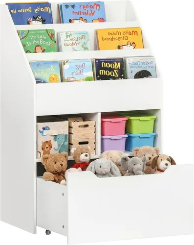 Miniatura 10 de HOMCOM Estantería infantil con cajón de almacenamiento para libros, sala de juegos, color marrón