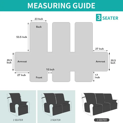 Miniatura 6 de Easy-Going Funda impermeable para sillón reclinable de gran tamaño con bolsillo, 1 funda de sofá reversible para sillón reclinable, protector