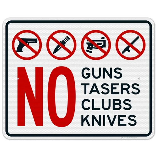 Miniatura 13 de Letrero de No Guns No Tasers No Clubs No Knives de 10 x 7 pulgadas, libre de óxido, aluminio 040, resistente a la decoloración, fabricado en Estados