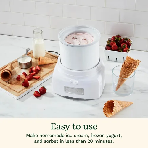 Miniatura 3 de Máquina para hacer helado Cuisinart, máquina de 1.5 cuartos con doble aislamiento, para sorbete y yogur helado, lista en 20 minutos, ICE-21P1, blanca
