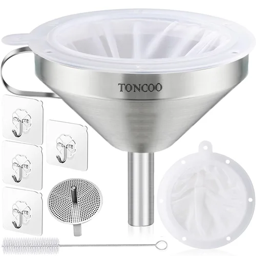 Embudo de acero inoxidable de 5 pulgadas con colador y filtro de malla fina de 200, embudo de metal de grado alimenticio, filtro de aceite de