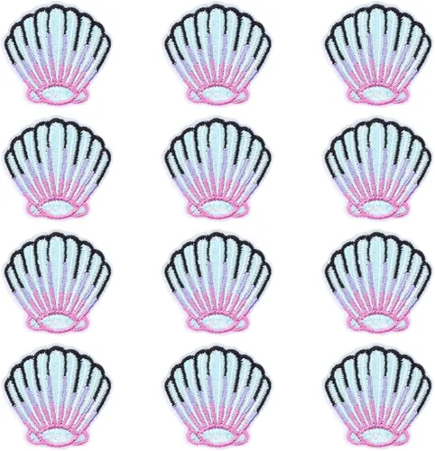 JKJF 12 parches de bordado de conchas marinas, parches para planchar con parches para planchar con diseño de animales marinos para coser, insignias