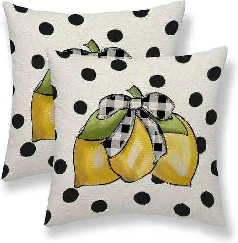 Miniatura 29 de Juego de 2 fundas de almohada con lunares negros de 16 x 16 pulgadas, fundas decorativas estilo bohemio con rayas para exteriores, fundas