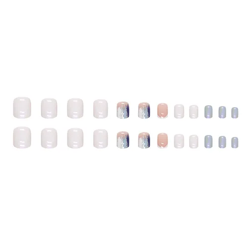Miniatura 4 de Uñas postizas a presión extra cortas cuadradas SWEKKE verano blanco punta francesa uñas postizas de cobertura completa flash azul pegamento uñas S2