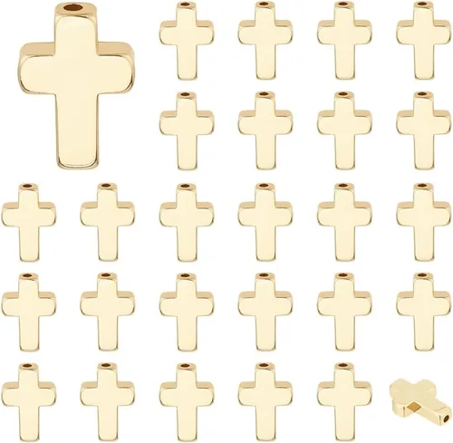 30 piezas de cuentas cruzadas de oro de 18 quilates con curcifijo, colgantes sueltos para hacer joyas, suministros de accesorios, pulseras,
