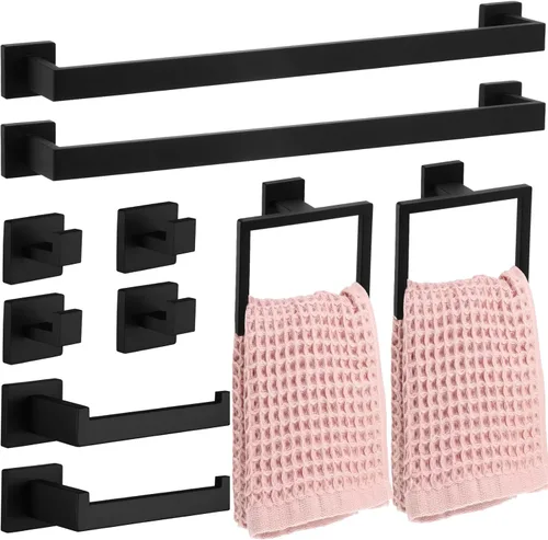 Gisafai Juego de 10 Piezas de Accesorios de Ferretería para Baño de 23.6 Pulgadas, Kit de Barra para Toallas de Baño de Acero Inoxidable, Juego de