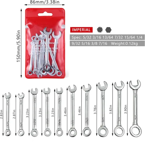 Miniatura 4 de Juego de mini llaves de extremo abierto, juego de llaves de encendido con anillo de cadena tipo británico llaves (10pcs)