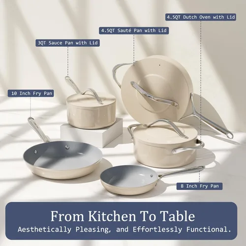 Miniatura 9 de CookinCraze Sartén antiadherente de cerámica de 10" sin tóxicos para huevos, panqueques y salteado, distribución uniforme del calor, libre de Crema