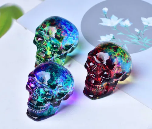 Miniatura 7 de Estatuas de cabeza de calavera de cristal, figuras de calavera K9, piedras preciosas de calavera de cristal, decoración de Halloween, regalos