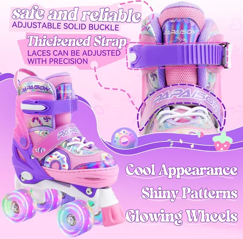 Miniatura 4 de PAPAISON Patines de ruedas ajustables con ruedas iluminadas para niñas, patines para niños y bebés de 4 a 6, 5 a 8, 8 a 12 años rosado & púrpura