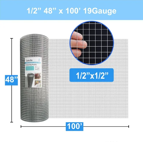 Miniatura 2 de Paño de hardware galvanizado de 1/2 pulgada de calibre 48 pulgadas x 100 pies, galvanizado en caliente después de la soldadura, alambre de pollo