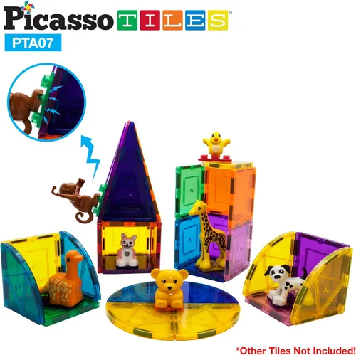 Miniatura 4 de PicassoTiles Juego de figuras de acción de animales magnéticos para imán, bloque de construcción educativo, kit de aprendizaje STEM de construcción