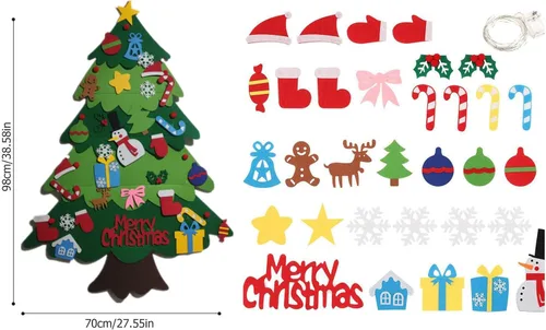 Miniatura 5 de Juego de árbol de Navidad de fieltro para bricolaje, 32 piezas de adornos para colgar en la pared con luz LED, se puede reutilizar el árbol de A-9.8