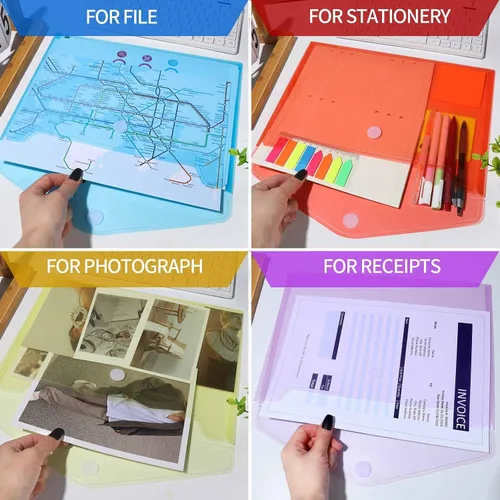 Miniatura 7 de LEOBRO Carpetas de archivos de plástico para documentos, 6 sobres de plástico, carpetas de archivos transparentes reutilizables, bolsas de archivos