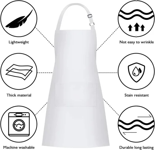 Miniatura 6 de Jubatus Paquete de 2 delantales con peto con 2 bolsillos, delantal de cocina de chef para mujeres y hombres, color blanco