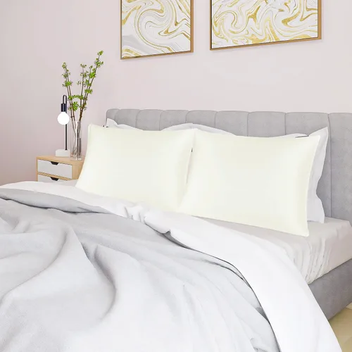 Miniatura 2 de uxcell Paquete de 2 fundas de almohada de satén de seda para cabello y piel, frescas, sedosas, suaves y transpirables, tamaño estándar de 20 x 26