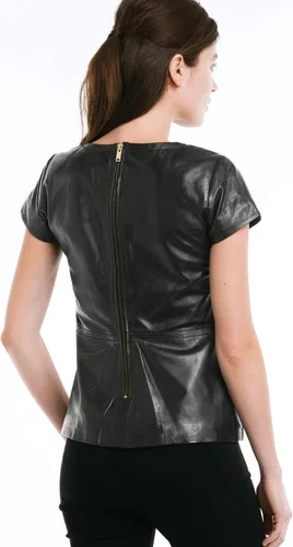 Miniatura 3 de Ellos Mujer Plus Talla Cremallera Espalda Cuero Top Cap Manga Cordero