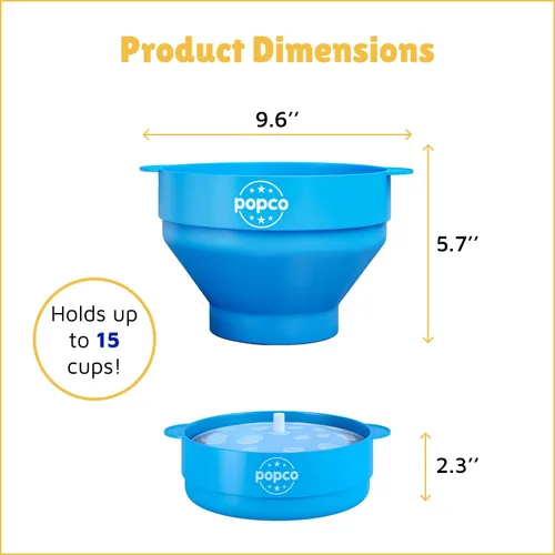 Miniatura 3 de POPCO Máquina de Palomitas de Silicona - Recipiente para Hacer Palomitas en Microondas - Tazón Plegable, Resistente al Calor, Fácil de Limpiar, Azul