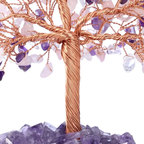 Miniatura 5 de Jovivi - Árbol de dinero de cristal curativo de amatista natural + cuarzo transparente + cuarzo rosa en base de geoda de druzy de amatista, Cuarzo