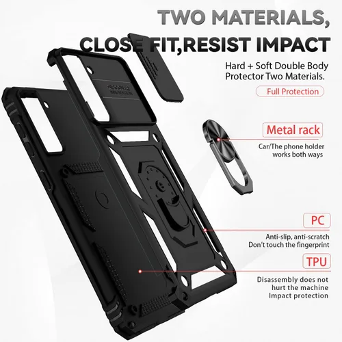 Miniatura 8 de Funda para Samsung Galaxy S21 con cubierta para lente de cámara, protector de pantalla HD, doble capa de grado militar, probada contra caídas