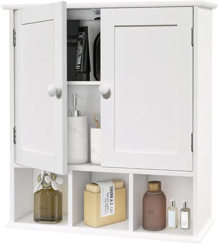 Miniatura 12 de TaoHFE Gabinete de almacenamiento negro para baño sobre el inodoro, organizador de gabinete de medicina de pared con 2 puertas y estantes