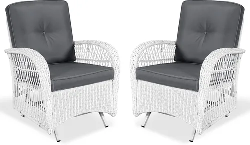 Miniatura 40 de VIVIJASON Silla mecedora de mimbre para exteriores, 2 piezas, sillas mecedoras de ratán para patio con cojines y marco de acero, muebles de mimbre