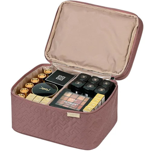 Miniatura 3 de NISHEL Bolsa de Maquillaje de Viaje Grande de Doble Capa para Mujeres, Estuche Cosmético, Organizador para Accesorios de Tamaño de Viaje, Botellas