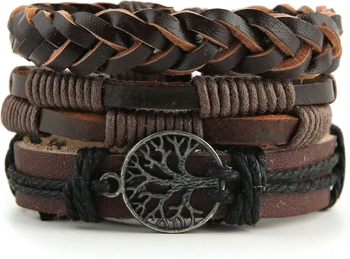 Miniatura 5 de HZMAN Pulseras de cuero genuino con diseño de árbol de la vida para hombres y mujeres, diseño de ojo de tigre, piedra natural, cuentas de roca