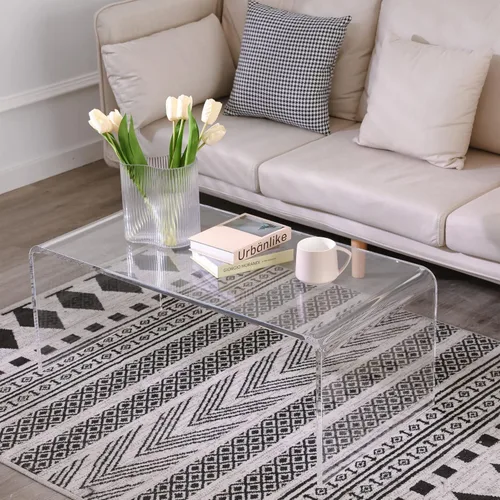Miniatura 8 de Mesa auxiliar de acrílico grande, mesa iridiscente extra larga de 47.2 pulgadas con alfombrilla de PVC, mesa auxiliar para sala de estar, mesa
