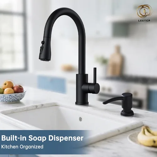 Miniatura 2 de Dispensador de jabón negro sin manchas para fregadero de cocina, dispensador de jabón negro mate con bomba ABS, diseño patentado, botella de jabón