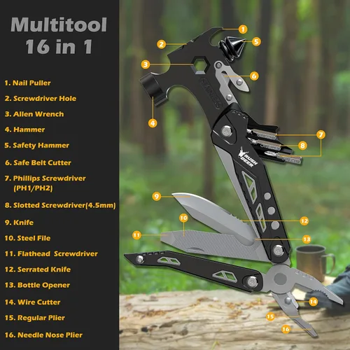 Miniatura 3 de RUSH DEER Multiherramienta 14 en 1, Regalos para Papá, Multiherramienta de Mini Martillo, Herramienta de Martillo Pequeño, Equipo de Supervivencia
