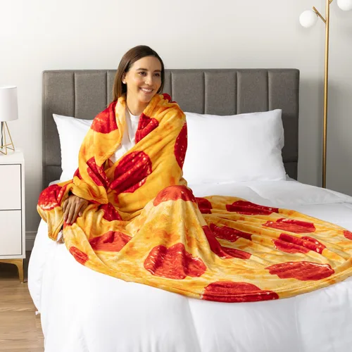 Miniatura 4 de Pavilia Manta de Pizza, Envoltorio de Pizza de Pepperoni y Queso de Doble Cara, Manta Novedosa para Adultos y Niños, Manta de Comida Realista
