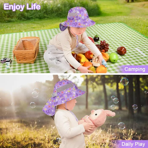 Miniatura 134 de Sombrero de sol para niños, protección UV, unicornio, verano, playa, jugar con ala ancha, solapa para el cuello para niñas y niños