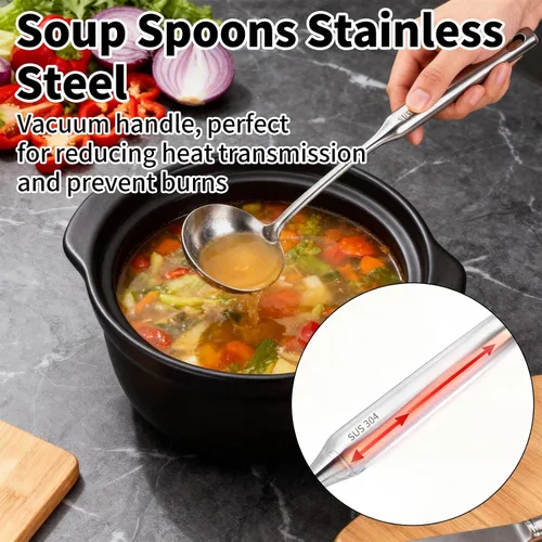 Miniatura 4 de TBWHL Cucharón de Sopa de Metal 34 cm de Acero Inoxidable 304 con Mango Largo - Cucharón de Cocina Profesional con Mango Ergonómico y Equilibrio