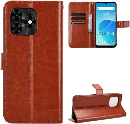 Funda de piel compatible con Umidigi G5 Mecha, funda de piel tipo cartera compatible con Umidigi G5 Mecha, color marrón