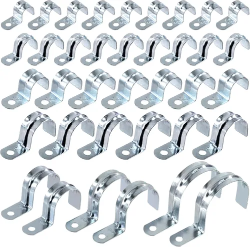 Miniatura 12 de Swpeet 30 piezas de 1-1/2 "(40 mm) zinc plateado un agujero EMT correa de tubo, correas de tubería U soporte de tubo abrazadera de tubo 1 agujero a