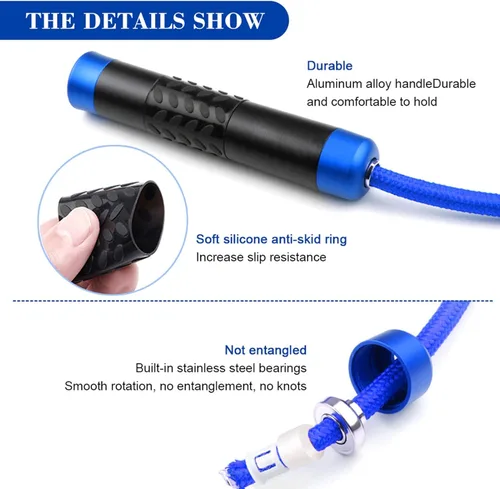 Miniatura 4 de Redify Cuerda de saltar con peso para entrenamiento físico (1 libra), rodamiento de bolas sin enredos, cuerda de saltar de velocidad rápida para Azul