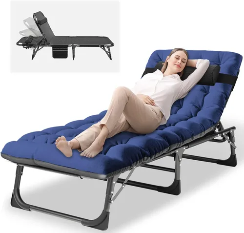 Miniatura 15 de NAIZEA Sillón plegable para exteriores, catre plegable 3 en 1 con colchón, sillas reclinables de patio de 4 posiciones, silla reclinable plegable