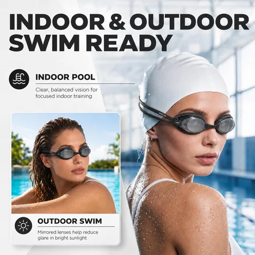 Miniatura 7 de Gafas de natación unisex Swipe para hombres y mujeres, antivaho, tecnología UV, correa doble, sin fugas, gafas de natación Negro y azul