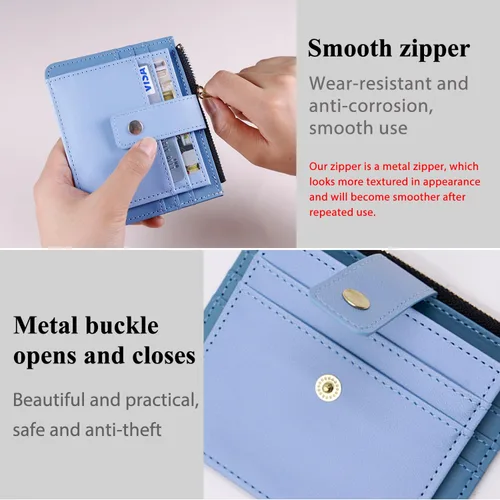 Miniatura 2 de Deziliao Funda delgada para tarjetas de crédito con bloqueo Rfid para mujer, cartera con cremallera, cartera pequeña y compacta de cuero