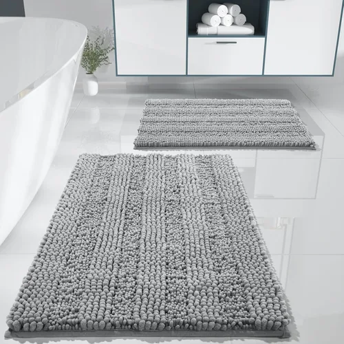 Miniatura 14 de Yimobra Juego de 2 alfombras de baño de felpilla suave y absorbente y alfombra para inodoro en forma de U, antideslizante, lavable a máquina