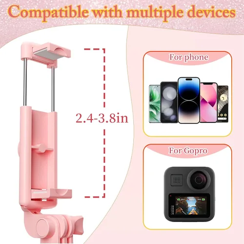 Miniatura 4 de Trípode rosa para selfie, con control remoto inalámbrico, transmisión en vivo y grabación de video, compatible con Android, iPhone y más