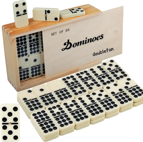Juego de dominó para adultos, juego de dominó doble nueve con estuche de madera para juegos de mesa clásicos, para familias y niños, 55 azulejos