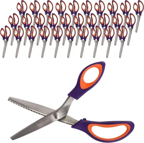 Miniatura 56 de JubileeYarn - Tijeras de entintar de grado profesional, acero inoxidable dentado de 9.5 pulgadas, color morado y naranja, 1 par