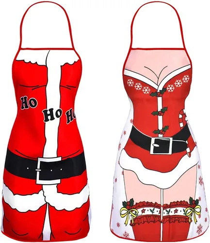 Nialnant Paquete de 2 delantales de Navidad para mujeres y hombres, chef, divertidos delantales de cocina para parejas, para limpieza de cocina,